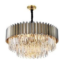 Lustre suspendu rond en cristal K9 noir et or de luxe postmoderne, salle d'exposition