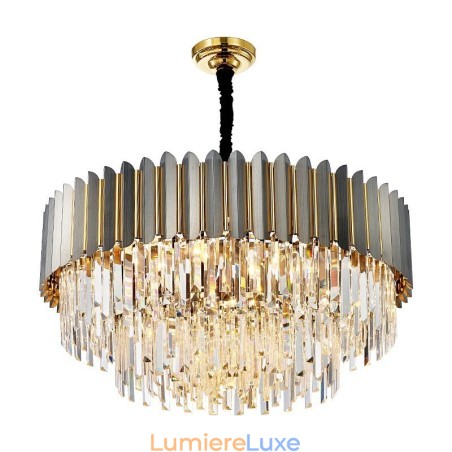 Lustre suspendu rond en cristal K9 noir et or de luxe postmoderne, salle d'exposition Lustre suspendu rond en cristal K9 noir et or de luxe postmoderne, salle d'exposition