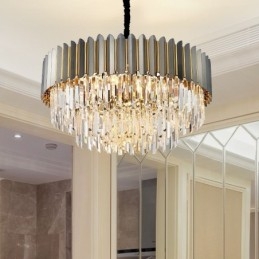 Lustre suspendu rond en cristal K9 noir et or de luxe postmoderne, salle d'exposition