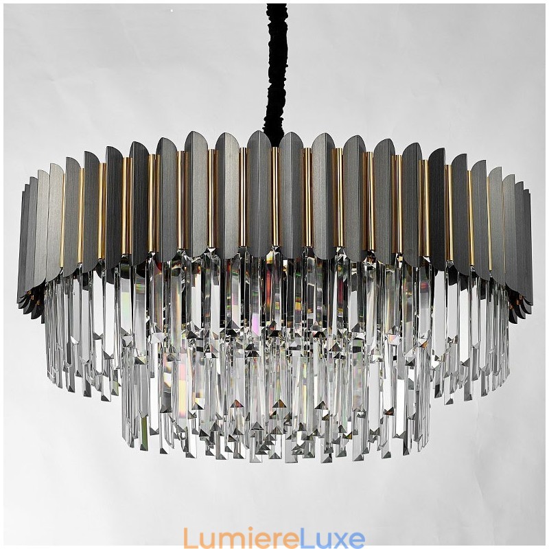 Lustre suspendu rond en cristal K9 noir et or de luxe postmoderne, salle d'exposition