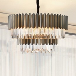 Lustre suspendu rond en cristal K9 noir et or de luxe à deux niveaux, style postmoderne