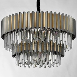 Lustre suspendu rond en cristal K9 noir et or de luxe à deux niveaux, style postmoderne