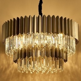 Lustre suspendu rond en cristal K9 noir et or de luxe à deux niveaux, style postmoderne