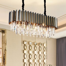 Lustre suspendu rond en cristal K9 noir et or de luxe postmoderne