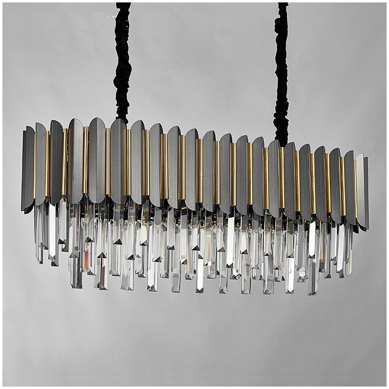 Lustre suspendu rond en cristal K9 noir et or de luxe postmoderne