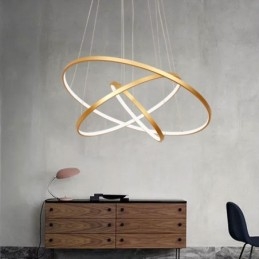 Suspension à intensité variable avec télécommande, design moderne doré à trois anneaux