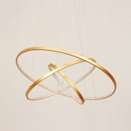 Suspension à intensité variable avec télécommande, design moderne doré à trois anneaux
