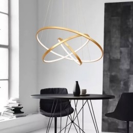 Suspension à intensité variable avec télécommande, design moderne doré à trois anneaux
