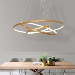 Suspension à intensité variable avec télécommande, design moderne doré à trois anneaux