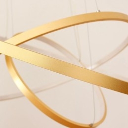 Suspension à intensité variable avec télécommande, design moderne doré à trois anneaux