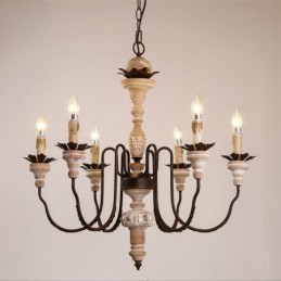 Lustre vintage en bois à 6 lumières