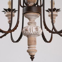 Lustre vintage en bois à 6 lumières