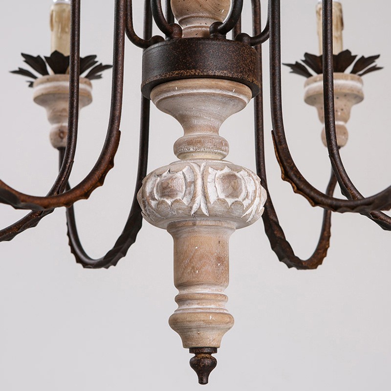 Lustre vintage en bois à 6 lumières