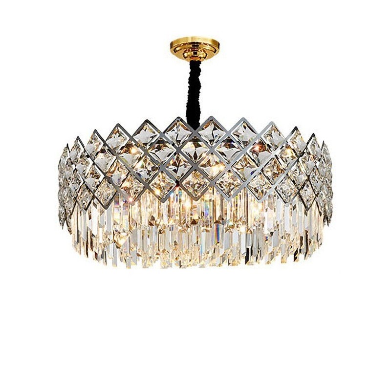 Lustre suspendu rond en cristal K9 argenté postmoderne de luxe