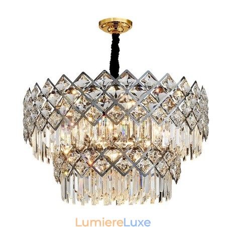Lustre suspendu rond en cristal K9 noir et or de luxe à deux niveaux, style postmoderne Lustre suspendu rond en cristal K9 noir et or de luxe à deux niveaux, style postmoderne