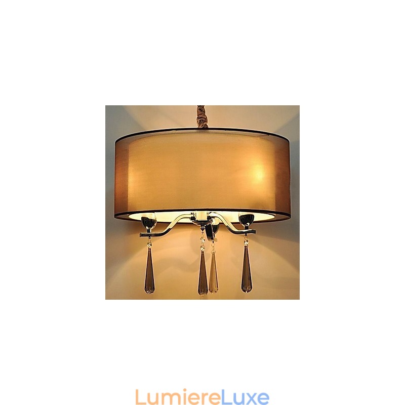 Lustre simple en fer forgé et cristal à 6 lumières