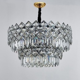 Lustre suspendu rond en cristal K9 noir et or de luxe à deux niveaux, style postmoderne