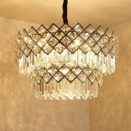 Lustre suspendu rond en cristal K9 noir et or de luxe à deux niveaux, style postmoderne