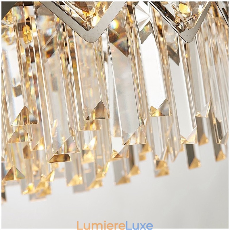 Lustre suspendu rond en cristal K9 noir et or de luxe à deux niveaux, style postmoderne