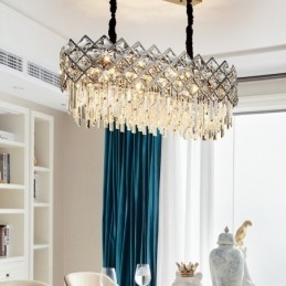 Lustre suspendu rond en cristal K9 argenté postmoderne de luxe