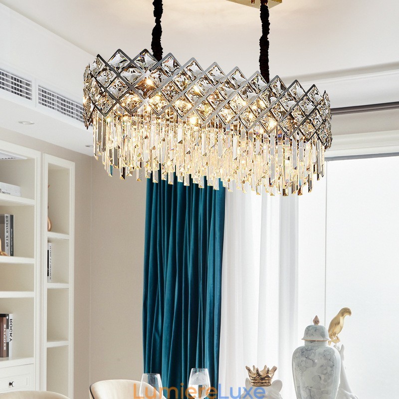 Lustre suspendu rond en cristal K9 argenté postmoderne de luxe