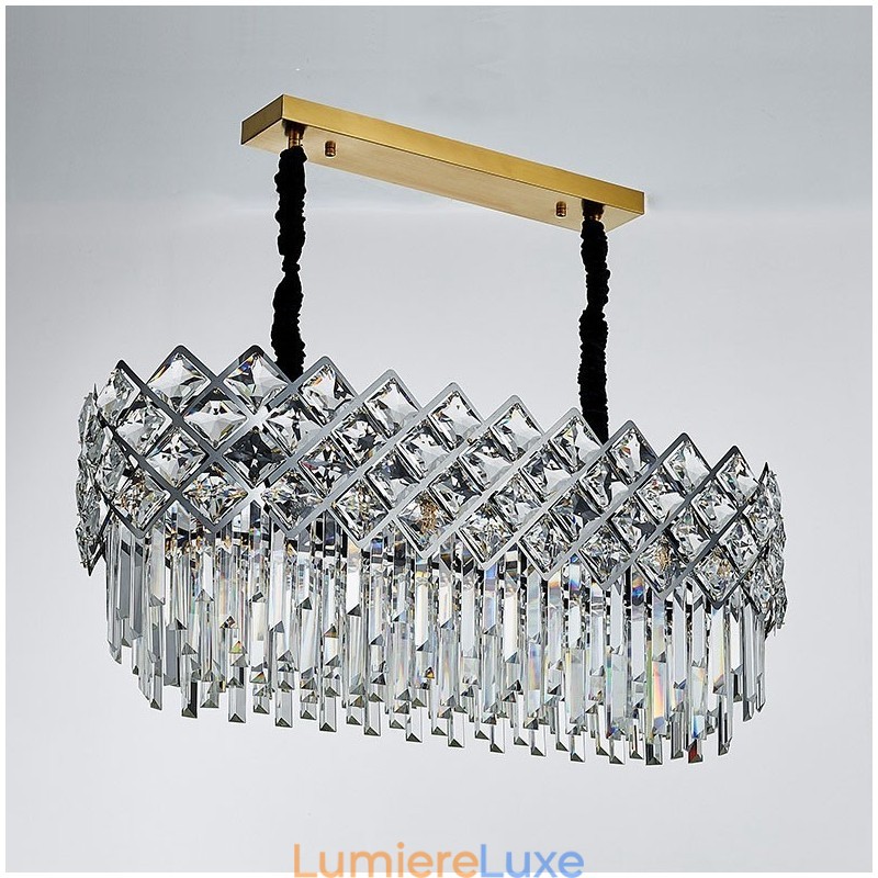 Lustre suspendu rond en cristal K9 argenté postmoderne de luxe