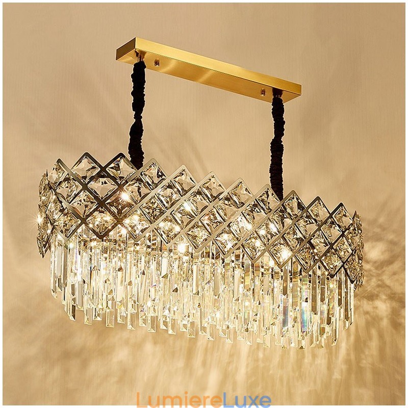 Lustre suspendu rond en cristal K9 argenté postmoderne de luxe