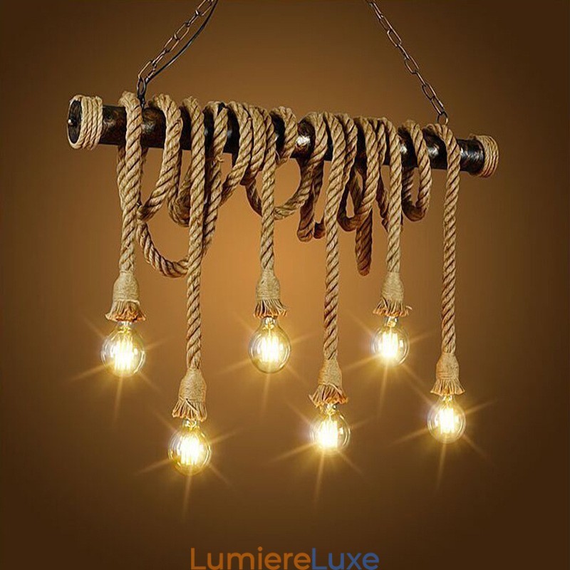 Lustre en corde de chanvre de style nordique classique traditionnel vintage