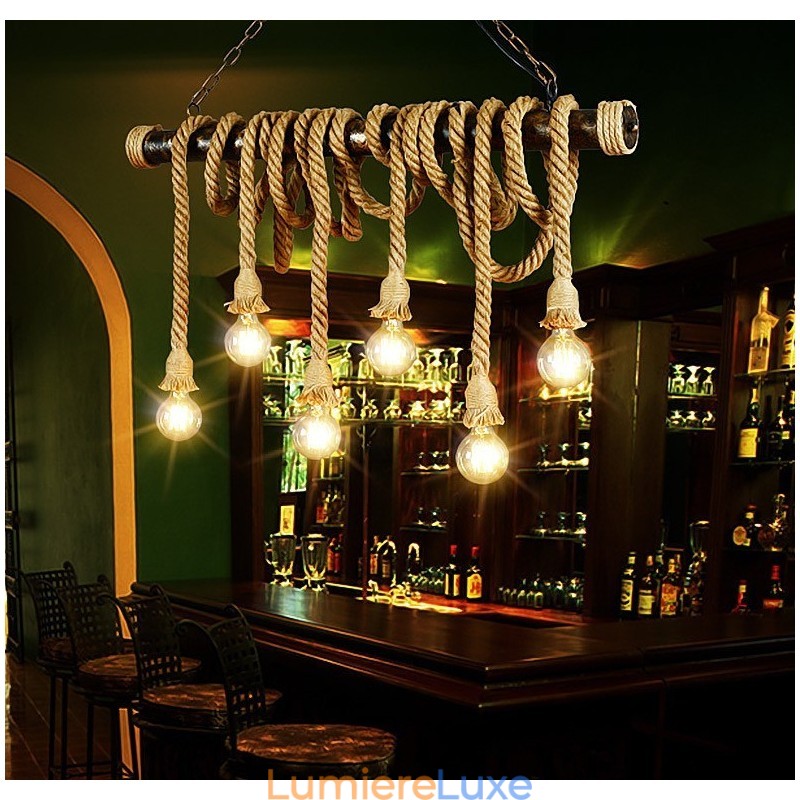Lustre en corde de chanvre de style nordique classique traditionnel vintage