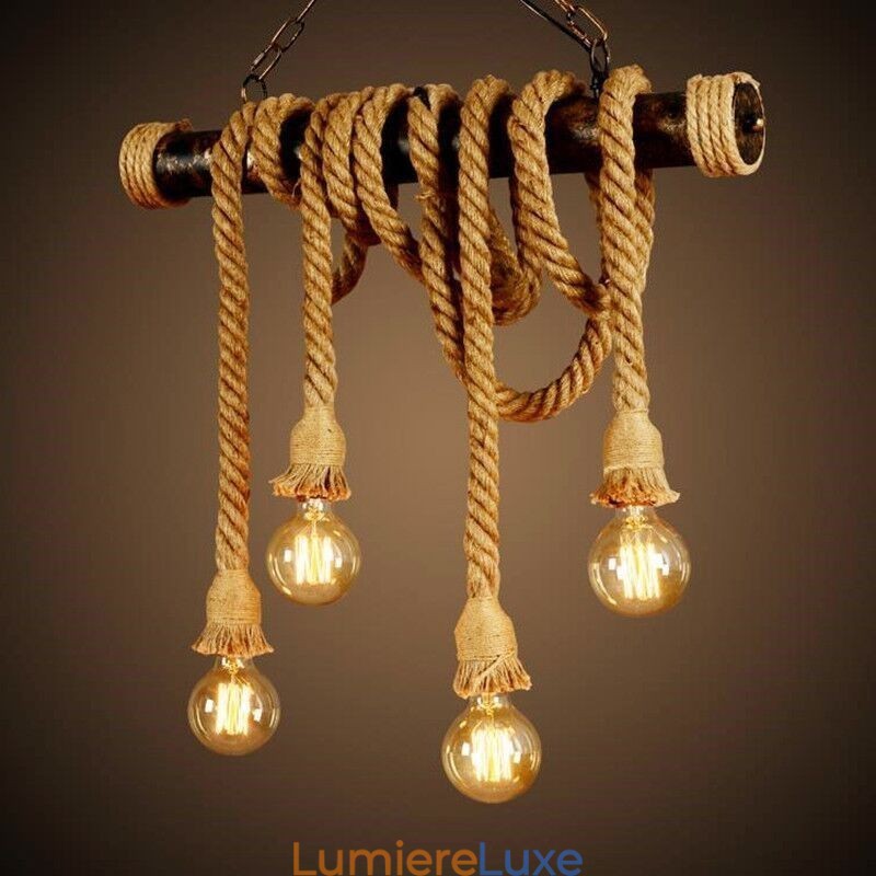 Lustre en corde de chanvre de style nordique classique traditionnel vintage