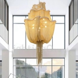 Lustre à pampilles design, suspension couleur argent et or