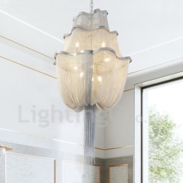 Lustre à pampilles design, suspension couleur argent et or