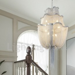 Lustre à pampilles design, suspension couleur argent et or