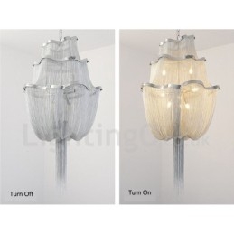 Lustre à pampilles design, suspension couleur argent et or