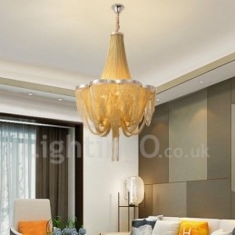 Lustre à pampilles design, suspension couleur argent et or