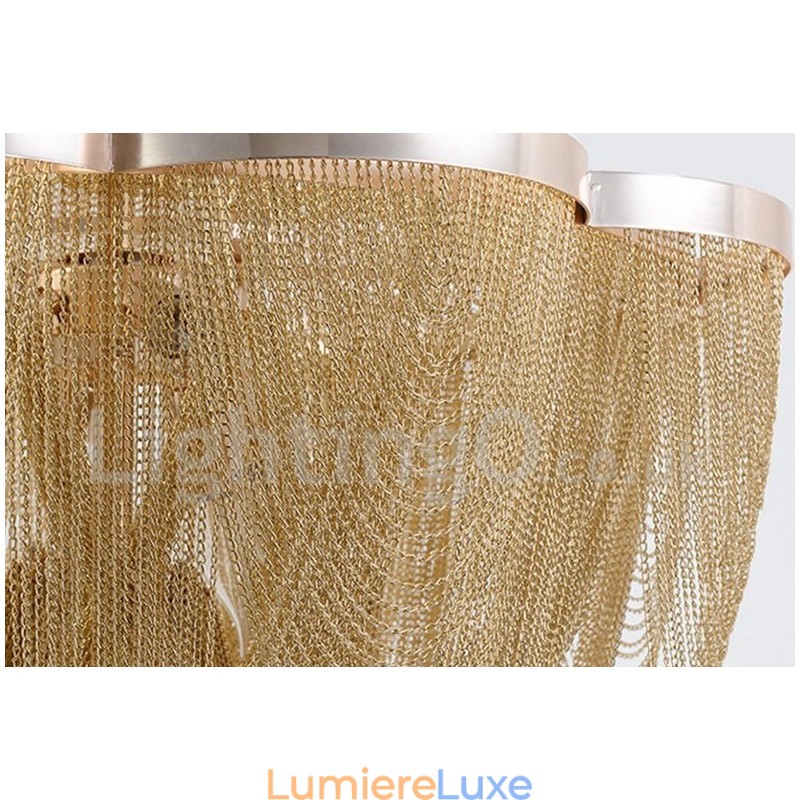Lustre à pampilles design, suspension couleur argent et or