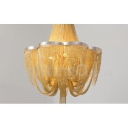 Lustre à pampilles design, suspension couleur argent et or