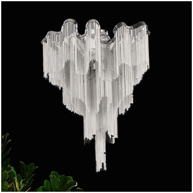 Lustre à pampilles design, plafonnier couleur argent et or