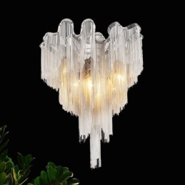 Lustre à pampilles design, plafonnier couleur argent et or