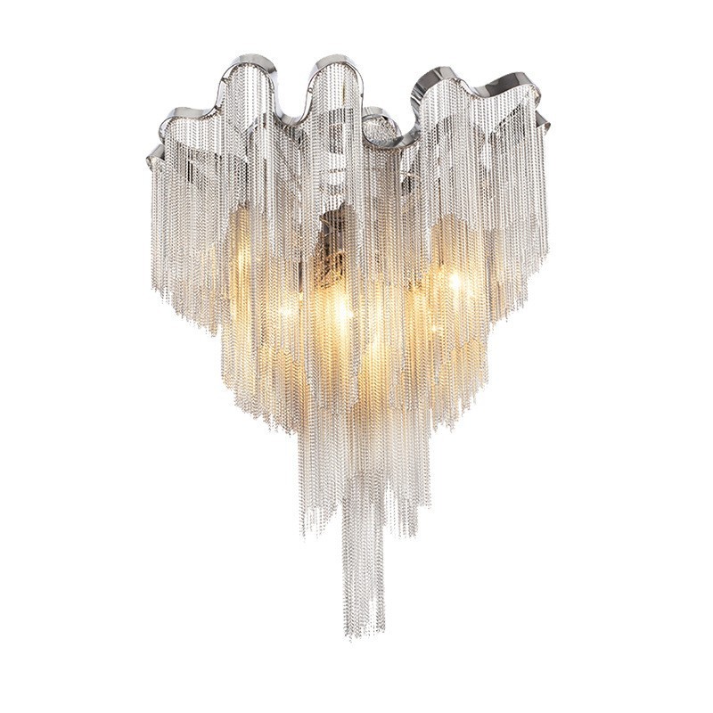 Lustre à pampilles design, plafonnier couleur argent et or