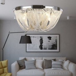 Lustre à pampilles design, plafonnier couleur argent et or