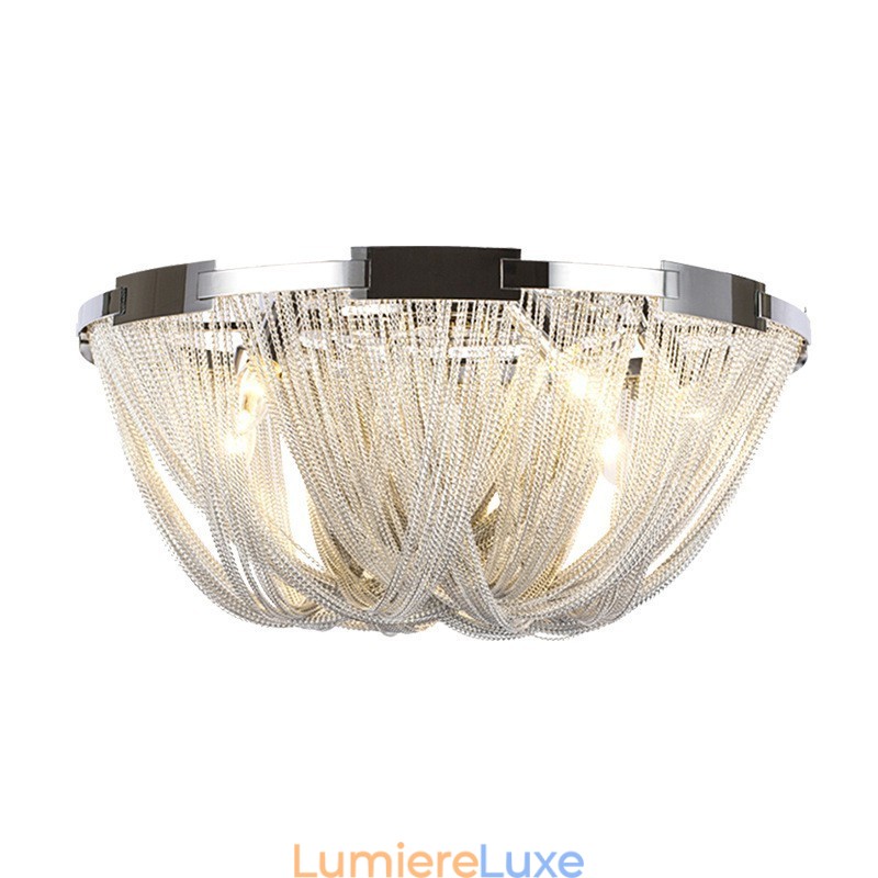 Lustre à pampilles design, plafonnier couleur argent et or