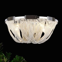Lustre à pampilles design, plafonnier couleur argent et or