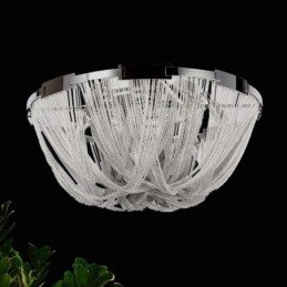 Lustre à pampilles design, plafonnier couleur argent et or