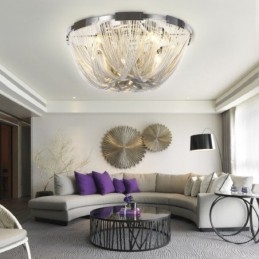 Lustre à pampilles design, plafonnier couleur argent et or