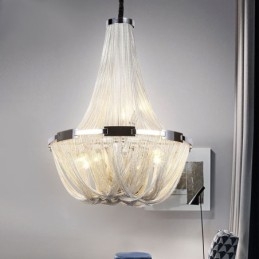 Lustre à pampilles design, suspension couleur argent et or