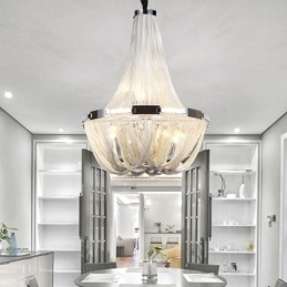 Lustre à pampilles design, suspension couleur argent et or
