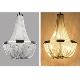 Lustre à pampilles design, suspension couleur argent et or