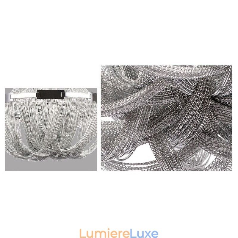 Lustre à pampilles design, suspension couleur argent et or