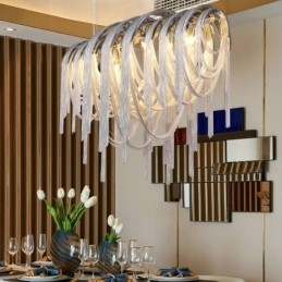 Lustre à pampilles design, suspension couleur argent et or